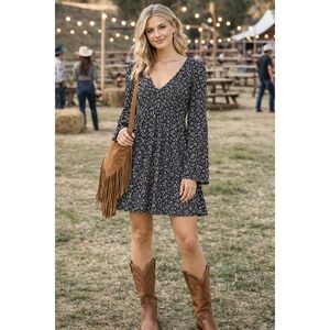 Denim & Supply Ralph Lauren Black Ditsy Floral Babydoll Mini Dress S